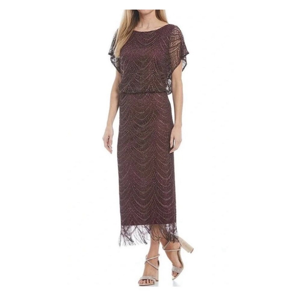 IGNITE Evenings Glitter Knit Sheath Dress Maroon Mother Of The Bride Lace 18W